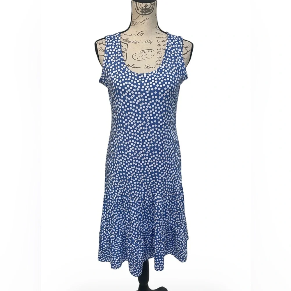 Blue Polka Dot Scoop Neck Mini Dress